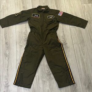 Kids Olive Green Flight Suit with Patches